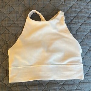 Lululemon White Ribbed High Neck Sports Bra